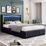 Lit capitonne 140x190 cm avec led lit140x190 et sommier 140 190 avec rangement coffre lit 2 personnes ...