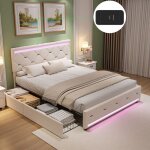 Lit capitonn� 140x190 cm avec led et usb lit double avec rangement cadre de lit avec sommier � lattes ...