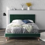 Lit capitonn 140x200 cm en lin avec sommier  lattes et tte de lit pour adultes et adolescents vert ...