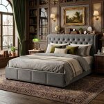 Lit capitonn� 160x200 cm - lit coffre hydraulique double avec sommier � lattes et rivets �l�gants pour ...