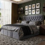 Lit capitonn� 160x200 cm velours gris - ambiance - lit coffre hydraulique avec sommier � lattes et rivets ...