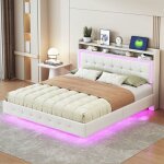 Lit capitonn� 160x200 design moderne avec ports usb lit rembourr� led multicolore structure m�tal robuste ...