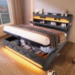 Lit capitonn� 180 x 200�cm lit coffre double avec t�te de lit avec ports usb et type - c led lit avec ...
