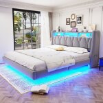 Lit - lit capitonn� 180x200 cm - t�te de lit rabattable avec prises usb / type - c - led int�gr�e - velours ...