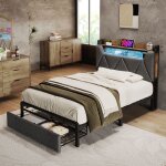 Lit capitonn� 90x200 t�te lit led lit une personne sommier inclut ports usbt�te lit avec rangement1 grand ...