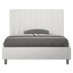 Lit capitonn design italien 140x190 cm simili cuir blanc nighty avec sommier et coffre