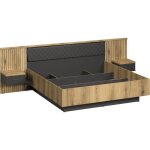 Lit avec chevets et clairage indirect - esteban - 180 x 200 cm - chne blond / anthracite - trendteam ...