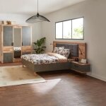 Lit avec chevets moderne 140x190 cm chne / gris ricciano