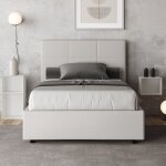 Lit coffre 1 place et demi - mika - 120x200 - blanc - sommier relevable - design contemporain