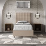 Lit coffre 1 place - sunny - 80x200 - sommier relevable - taupe - design contemporain