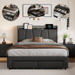 Lit coffre 140�190 cm - ravas - �clairage led et port usb - double tiroir au pied du lit - cadre de lit ...