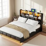 Lit coffre 140�190cm avec �clairage led lit double rembourr� avec hydraulique de rangement lit 2 personnes ...