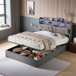 Lit coffre 140 x 190 cm lit 2 places avec rangement et t�te de lit capitonn� lit 140x190 avec sommier ...