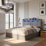 Lit coffre 140 x 190 cm lit adulte double 140x190 cm avec led et usb lit hydraulique avec rangement et ...