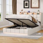 Lit coffre 140 x 190 lit 140 x 190 lit double sommier � lattes led r�glable chargement usb avec levier ...