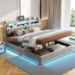 Lit coffre 140 x 190 avec sommierlit 2 places avec led et multipriserangement dans la t�te de lit capitonn�140 ...