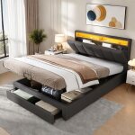 Lit coffre 140x190 lit capitonn� avec tiroirs lit double avec led cadre de lit avec sommier � lattes ...