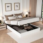 Lit double 140x190 cm 4 usb int�gr�s avec sommier � lattes lit coffre rembourr� teddy �pais blanc