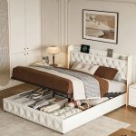 Lit coffre 140x190 cm - lit adulte 140x190 cm avec sommier - ports usb int�gr�s - tissu velours - led ...