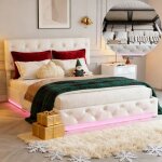 Lit coffre 140x190 avec sommier � lattes - cozy - cadre de lit 140x190 avec rangement - led - t�te de ...