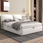 Lit coffre 140x190 cm lit double avec 3 tiroirs sommier � lattes t�te de lit rembourr� velours beige ...