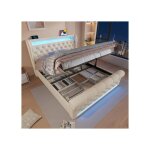 Lit coffre 140x190 cm - lit double - avac t�te de lit avec led chargement usb et type c - en velours ...