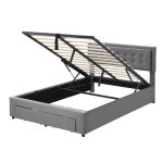Lit coffre 140x190 cm - lit double lit coffre avec sommier � lattes et t�te de lit capitonn�e - velours ...