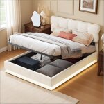 Lit coffre 140x190 - lit double 140x190 cm avec sommier - led int�gr�e - hydraulique rangement - velours ...