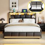 Lit coffre 140x190 lit double avec led et usb lit 2 places avec rangement et sommier � lattes lit coffre ...