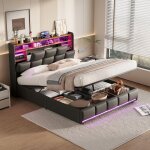 Lit coffre 140x190 lit double 140x190 avec sommier cadre de lit avec port usb et led rangement de t�te ...