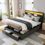 Lit coffre 140x190 - dreammespace - t�te de lit escamotable - espace de rangement - lin gris