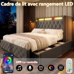 Lit coffre 140x190 avec �clairage led et usblit double avec 4 tiroirs et sommierlit adulte avec rangementvelou ...