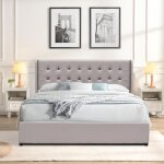 Lit coffre 140x190 - nuit dor - lit trixie gri - t�te de lit capitonn�e - montage rapide - pvc facile ...