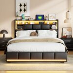 Lit coffre 140x190 - pergar - noir - usb int�gr� - lumi�re led r�glable - 300 kg de charge