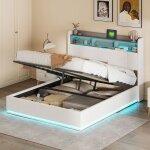 Lit coffre 140x190 - pergar - velours blanc - port usb int�gr� - lumi�res led r�glables - 2 places