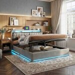 Lit coffre 140x190cm - ambiance - hydraulique - led rgb app & charge (usb / type - c) - t�te de lit avec ...