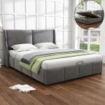 Lit coffre 140x190cm - kilisky - t�te de lit capitonn�e - rangement int�gr� - cadre de lit avec sommier ...