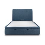 Lit coffre 140x190cm avec t�te de lit tapissier tissu bleu - hauteur totale : 39cm - sommier en bois ...