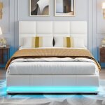 Cadre de litlit deux placelit 140 x 190 avec rangementlit led 140x190rembourr� - bandeaux led - pu - ...