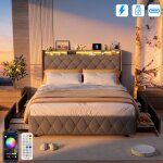 Lit coffre 140x200 cm avec 4 tiroirs - avec sommier led et usb - lit capitonn� avec rangement et tete ...