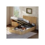 Lit coffre 140x200 cm - lit double avec t�te de lit sommier � lattes - en mdf et m�tal - ch�ne clair