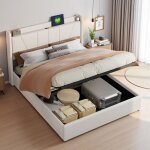 Lit coffre 140x200 lit double rembourr� avec t�te de lit prise port usb et type - c sommier � lattes ...