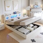 Lit coffre 140x200 avec led usb lit double avec rangement hydraulique t�te de lit avec rangement cadre ...