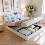 Lit coffre 140x200 avec ledcharge rapide usb / type - ct�te de lit de rangementstructure de lit avec ...