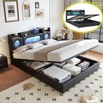 Lit coffre 140x200 - ravas - lit double avec led et usb - lit coffre avec rangement et sommier � lattes ...