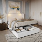 Lit coffre 140x200 avec sommier lit 2 place capitonn� avec liseuse usb et rangement hydraulique cadre ...