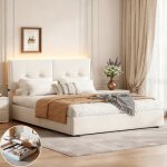 Lit coffre 140x200 avec sommier led lit 2 personnes avec rangement et tete de lit lit double avec � latteslit ...