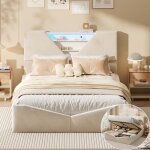 Lit coffre 140x200 avec sommier led lit 2 personnes avec rangement tete de lit rembourr� avec �tag�re ...