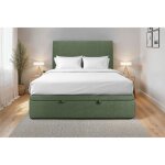 Lit coffre 140x200cm avec t�te de lit tapissier tissu vert - hauteur totale : 39cm - sommier en bois ...