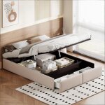 Lit coffre 140x200lit 140 x 200 avec rangement lit capitonn�sans t�te de lit avec rangement hydraulique ...